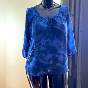 Express- Sheer Blue Tie Dye Print- Balloon Sleeve Top- Size Medium #57